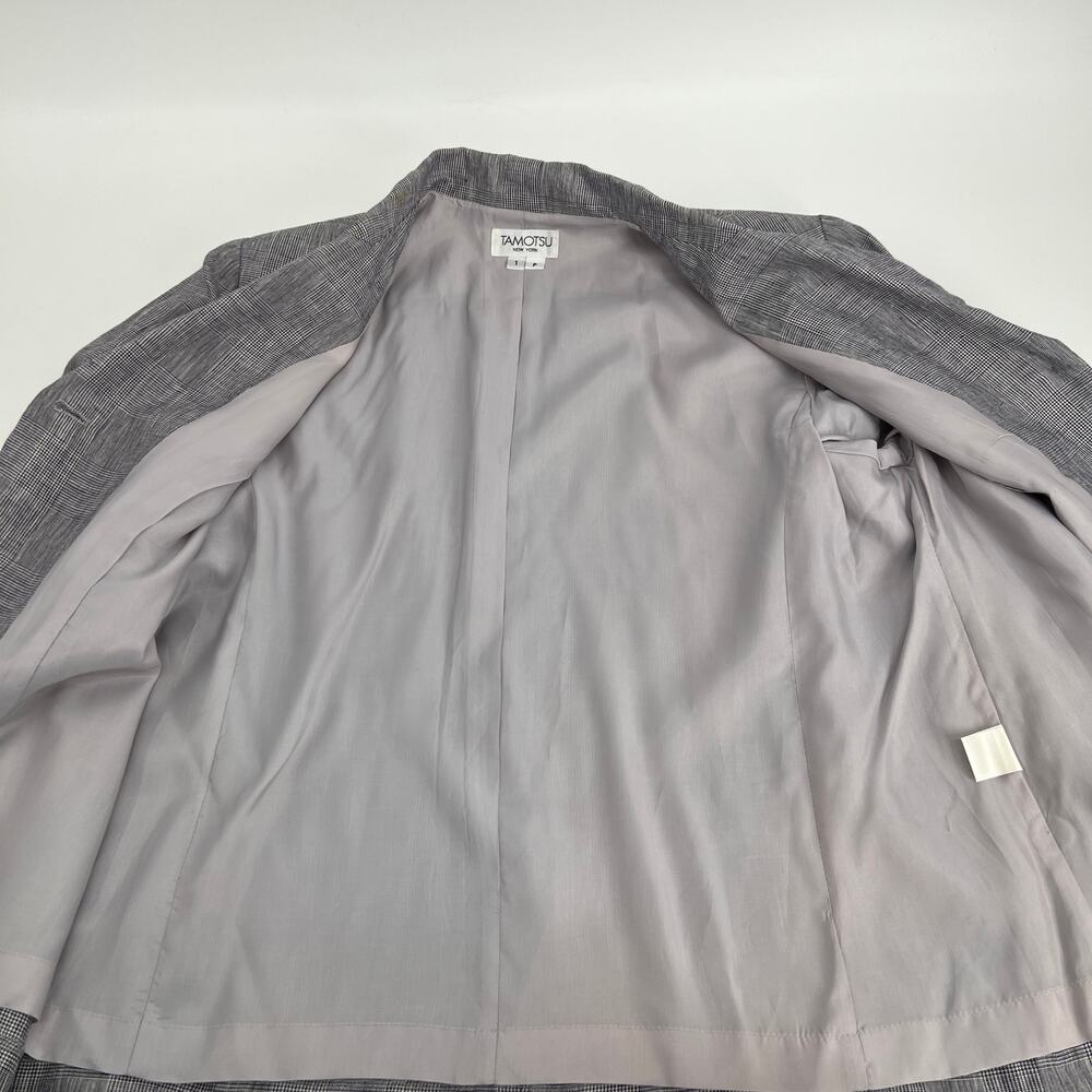 Tamotsu 100% Linen Blazer Jacket Womens 1XP Navy Blue White Glen Plaid NEW FLAW - Picture 6 of 11